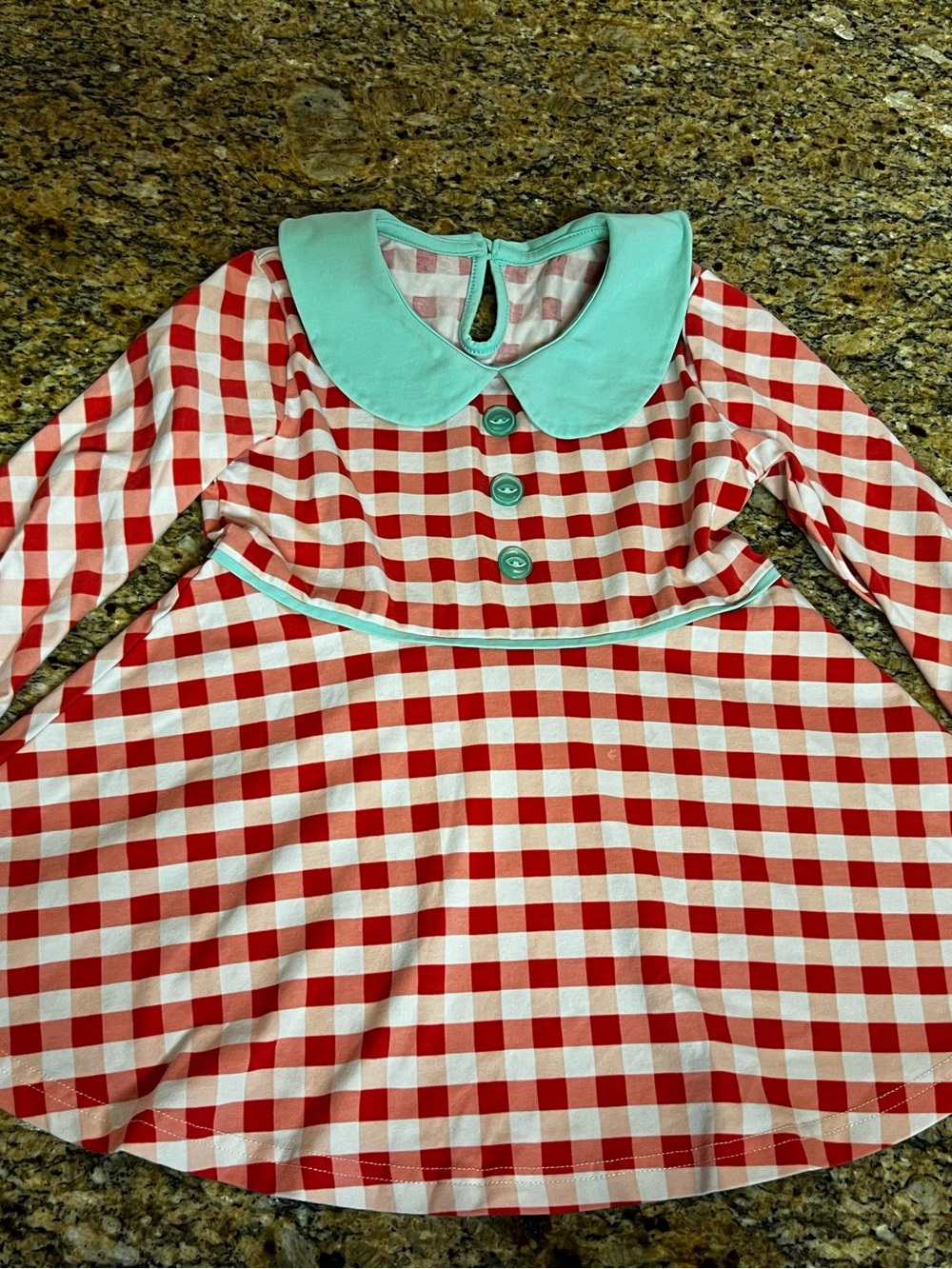 Red and White Gingham Dress with Mint Collar